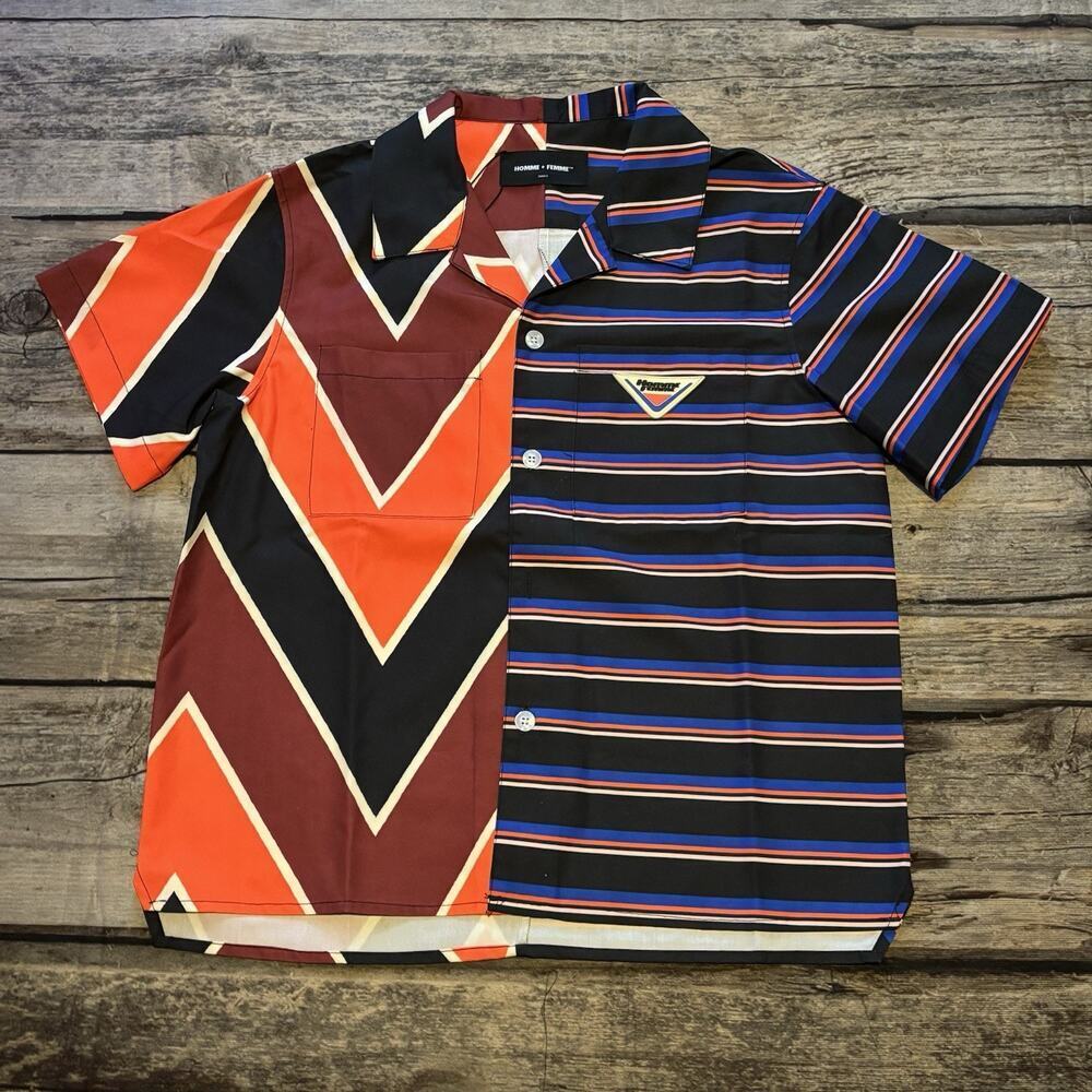 NEW Homme Femme Double Pattern Button Down Split Shirt Men’s Size Small
